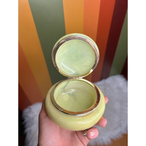 Alabaster green Stone marble floral trinket dish jewellery box Italy- tiny chip - Picture 8 of 9